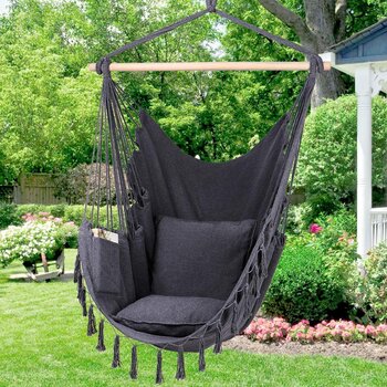 Indoor/Outdoor Gray Tassel Hammock Chair
