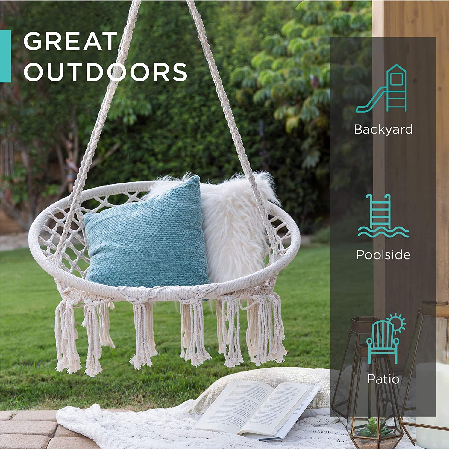 Indoor/Outdoor Round Hammock Chair With Tassels Halvs-Market