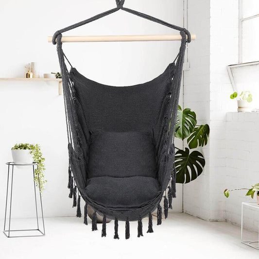 Indoor/Outdoor Gray Tassel Hammock Chair